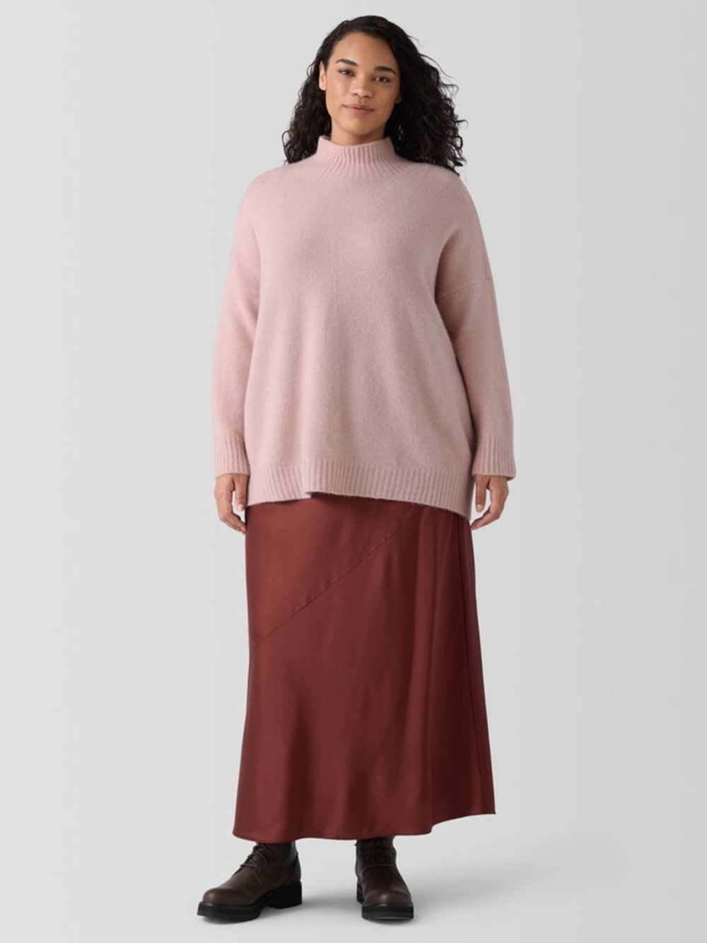 Eileen Fisher Silk Bliss Ballerina pink Cashmere roll neck sweater minimalist L